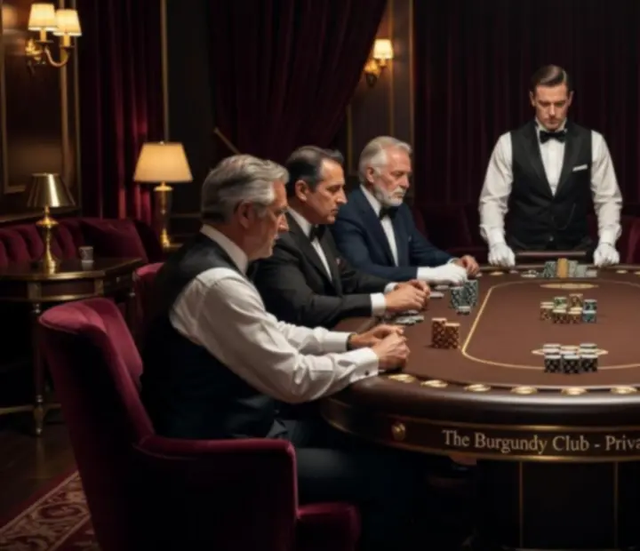 Leather poker table prepared for a chip-based Hold'em night at Knave & Kitchen
